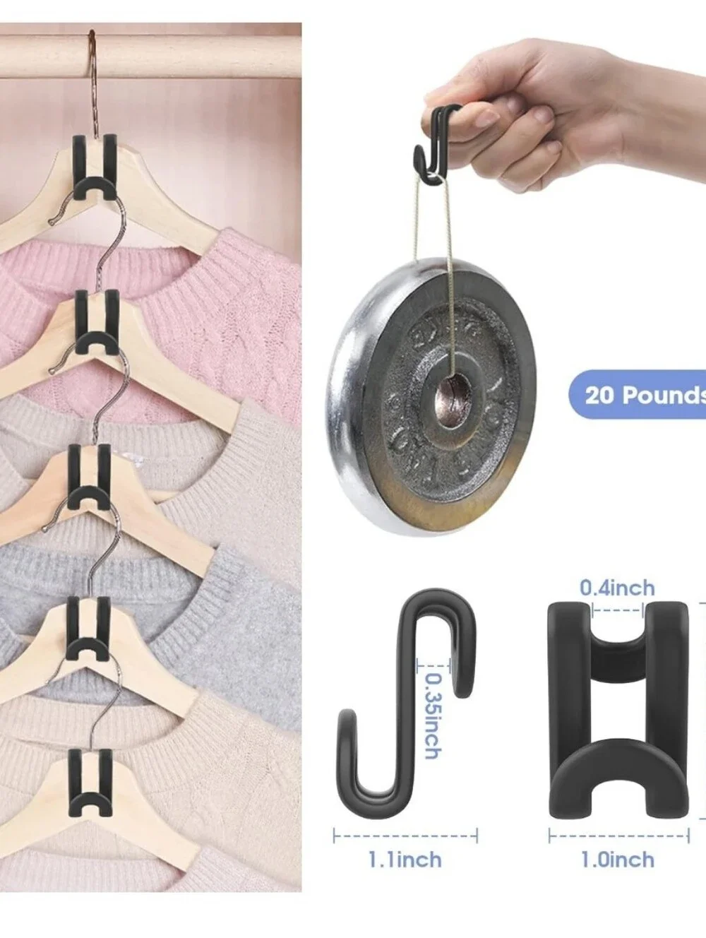NEW In Box 100Pcs Space Saving Hanger Hooks, Heavy Duty Plastic.